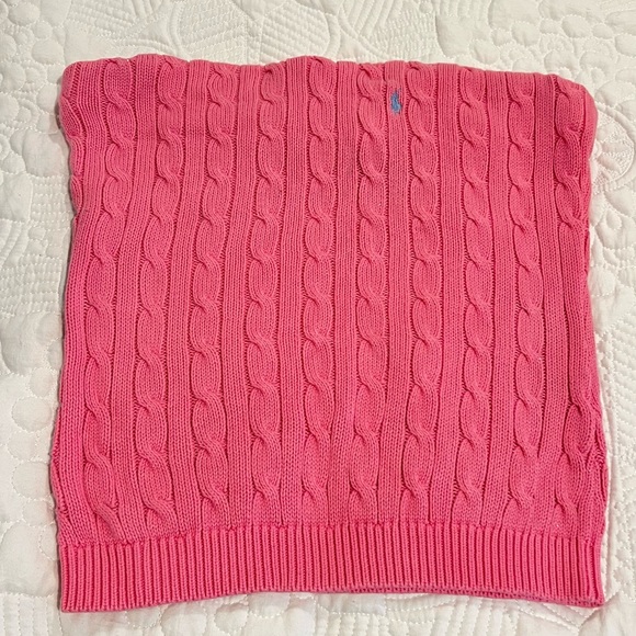 Vintage 🩷 Ralph Lauren Cotton Strapless Pink Cable Knit Sweater Tube Top Size L - Picture 2 of 7